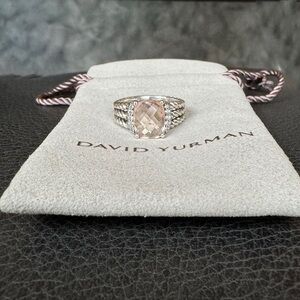 David Yurman Sterling Silver Petite Wheaton Ring Morganite Pave Diamonds Size 6